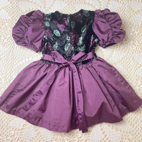 Vintage 1980s Le Maj Girls 4 Years Grape Print Wine Purple Party Dress - Picture 3 of 5